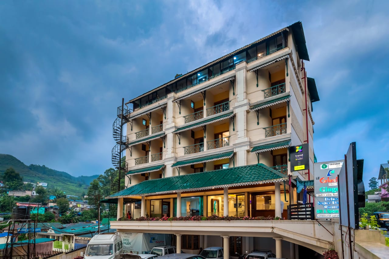 Outside view of the Le Celestium hotel building in Munnar
