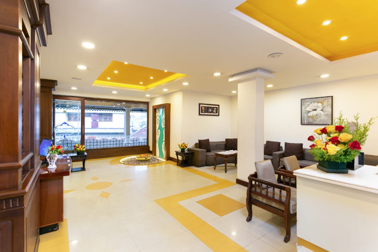 Inside the Le Celestium lobby lounge with sofas