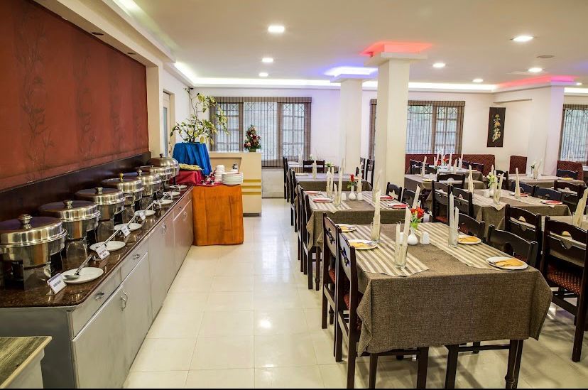Inside the Le Celestium restaurant with buffet counters