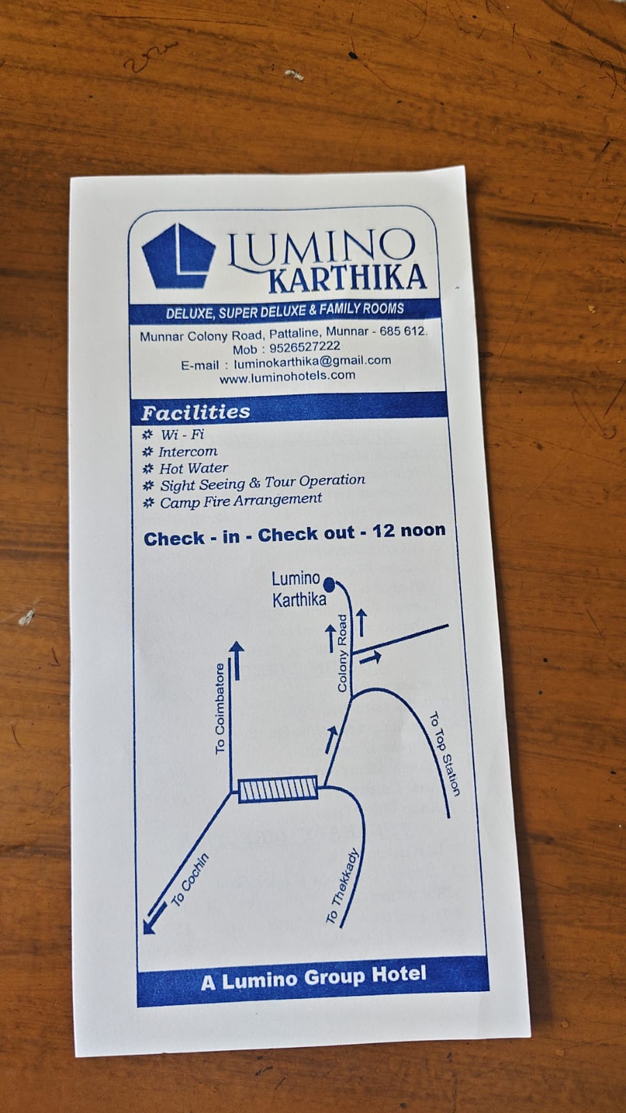 Lumino Karthika brochure listing rooms and facilities
