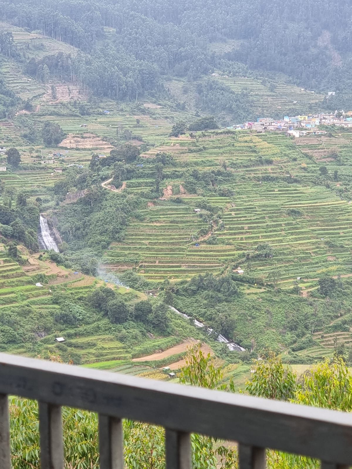 Terraced farm valley seen from the Chalet Villa Unit 2 balcony